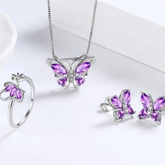Jewelry - New Fashion Purple Butterfly Jewelry 3pc